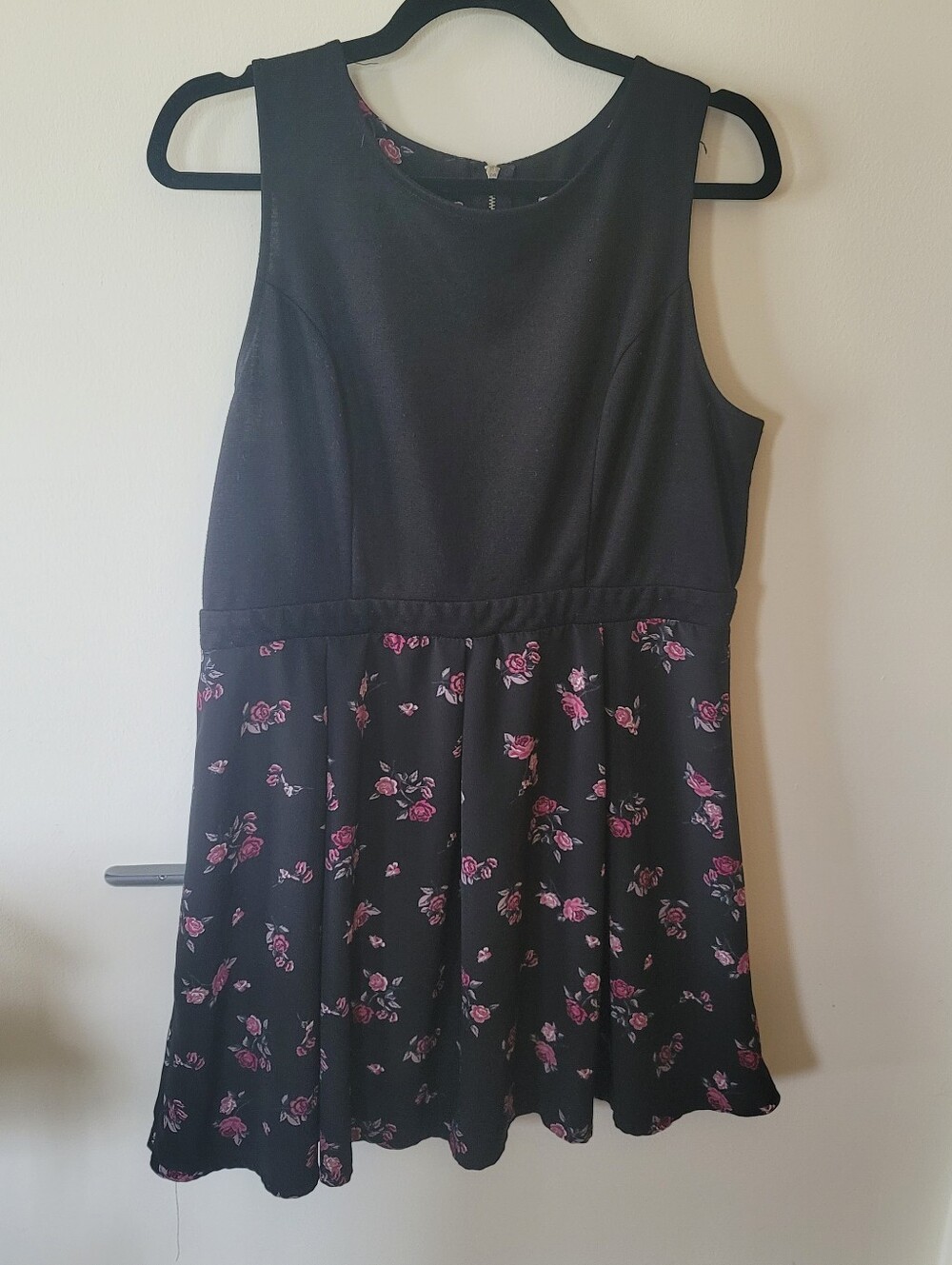 Xhilaration Black Dress with Pink Rose Print Skirt